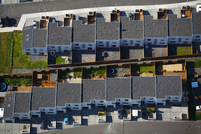 Aerial shot of private housing complex in Iceland