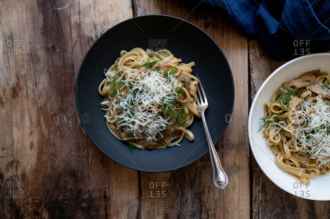 Two bowls of Porcini Mushroom pasta