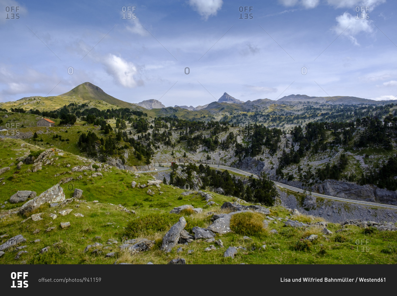 France- Pyrenees-Atlantiques- Scenic view of Col de la Pierre Saint-Martin mountain pass in summer