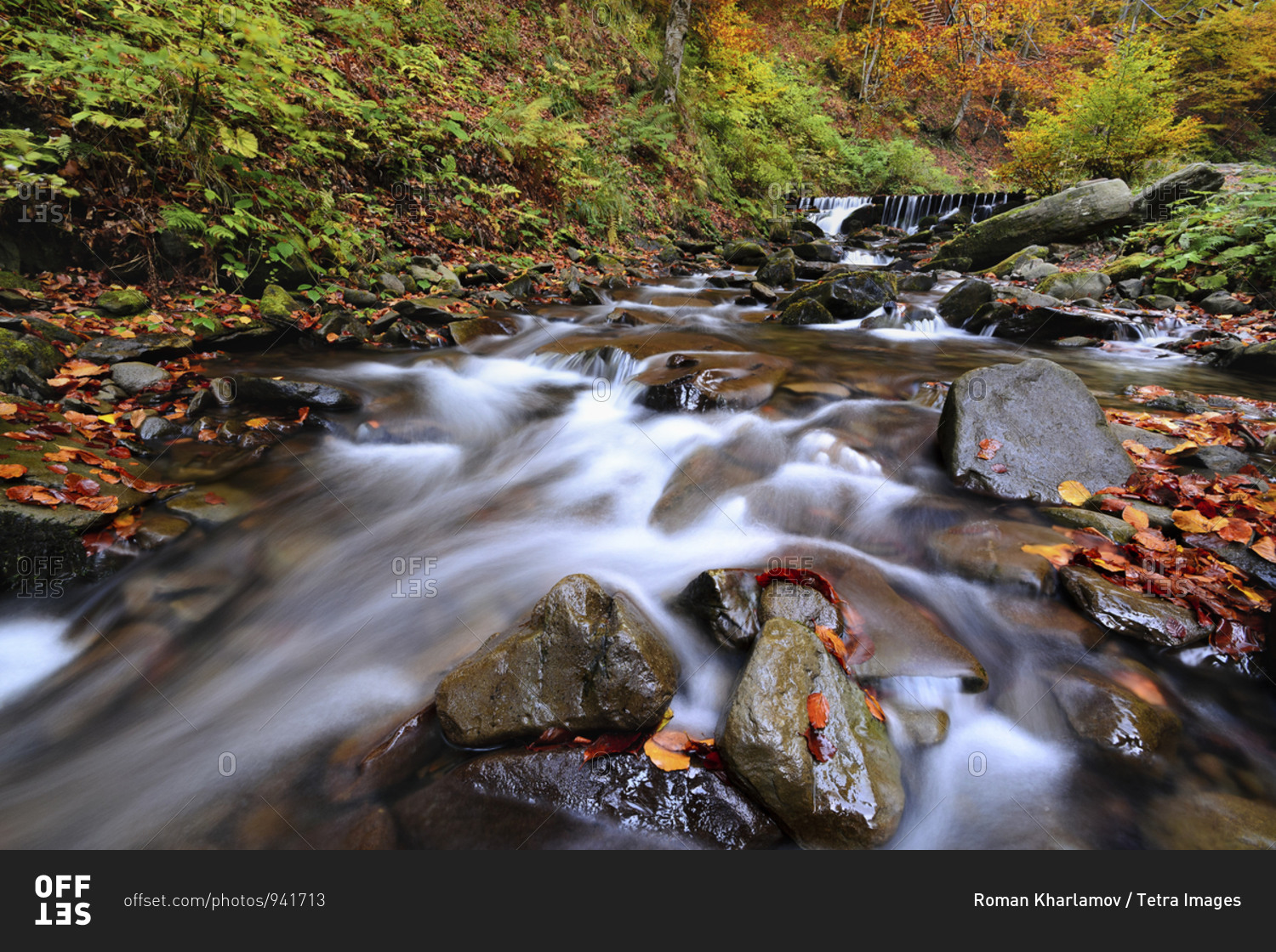 Ukraine, Zakarpattia region, Carpathians, Verkhniy Shypot
waterfall, Blurred waterfall in autumn scenery stock photo -
OFFSET