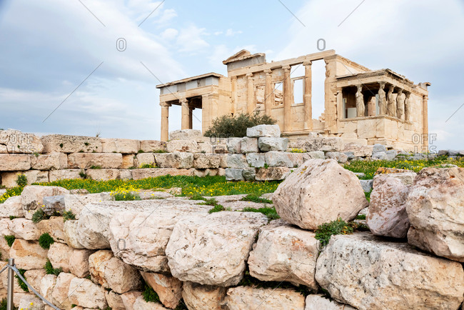 The porch of the Caryatids of the Erechtheion temple at the Acropolis of Athens, Greece