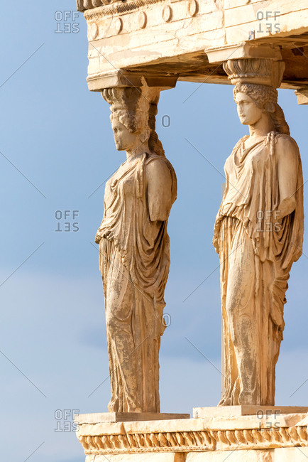 The porch of the Caryatids, a detail of the Erechtheion temple at the Acropolis of Athens, Greece