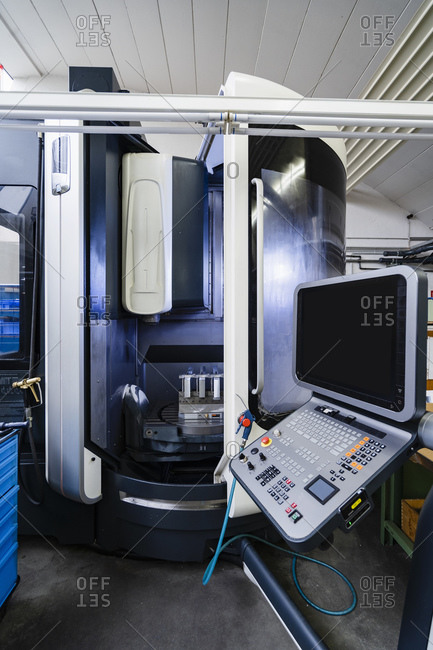 Germany- Bavaria- Munich- Control panel of production hall machinery