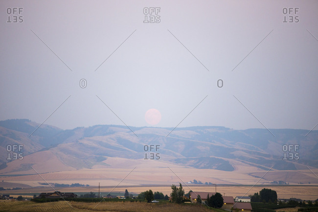 Blood moon over mountains in Walla Walla