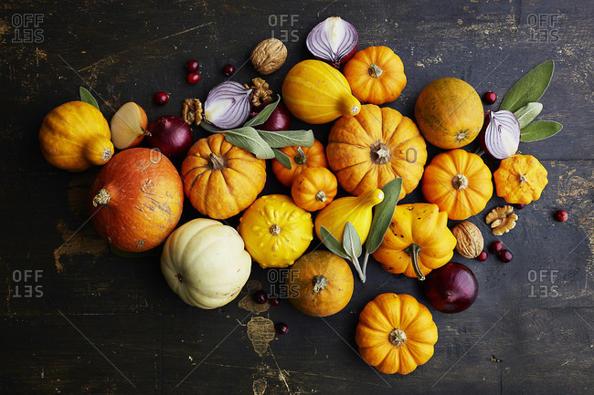 Variety of squash, onions and nuts