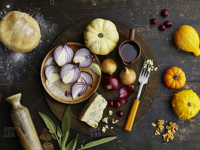 Variety of squash, onions and cheese