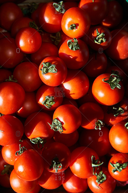 Abundance of fresh tomatoes in a grocery store