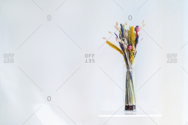 Conceptual interior design and minimal florist concept. Composition with white copy space.