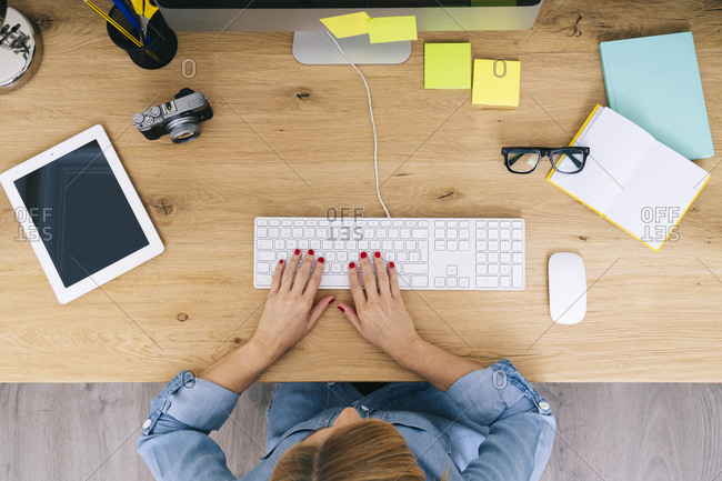 top view of office table stock photos - OFFSET