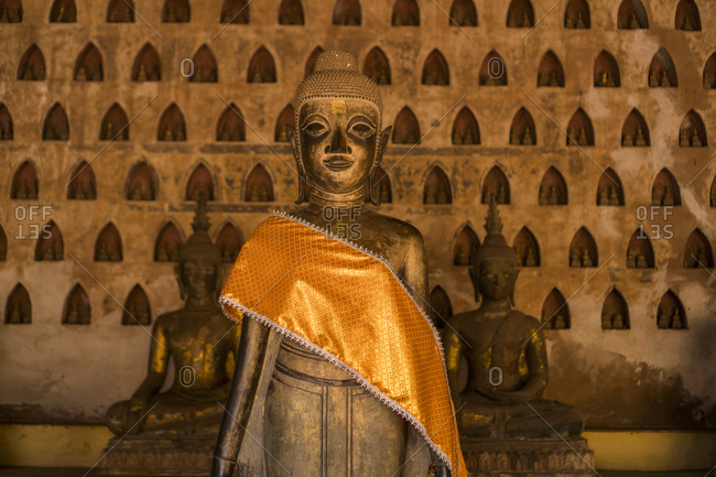Buddha statue in temple in Vientiane, Laos