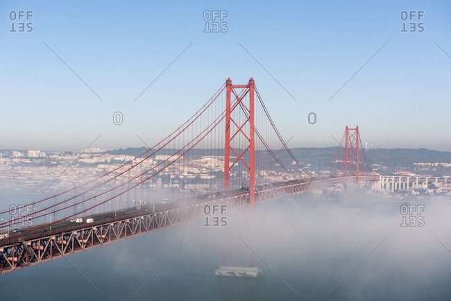 December 23, 2017: Portugal- Lisbon- Bridge during foggy weather