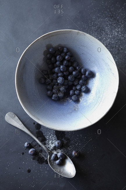 Bowl with Blueberries Spoon and Sugar