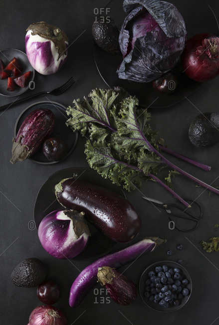 Purple Vegetables and Fruits Still life