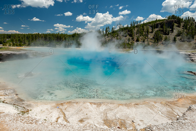 Excelsior Geyser pool, located next to Grand Prismatic in the Midway Geyser Basin, Yellowstone National Park.
