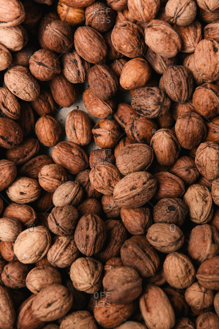 A box of walnuts at an outdoor market in southern France