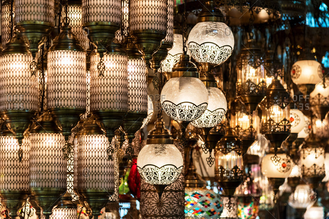 Traditional Turkish souvenir lamps and candles at Grand Bazaar
