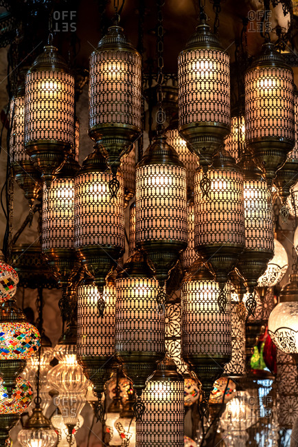 Traditional Turkish souvenir lamps and candles at Grand Bazaar
