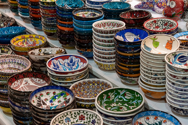 February 20, 2018: Classical Turkish ceramics on the Istanbul Grand Bazaar. Istanbul, Turkey