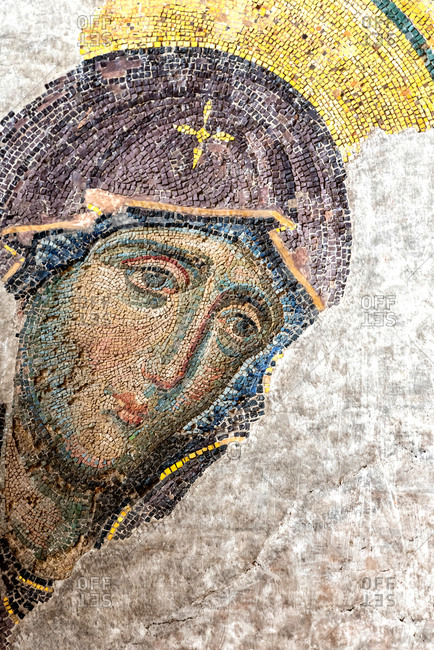 February 21, 2018: Mosaic of Virgin Mary inside Haghia Sophia Mosque. Istanbul, Turkey