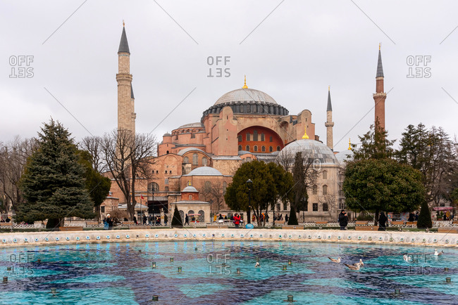 February 21, 2018: Fountain in front of  Hagia Sophia. Istanbul, Turkey