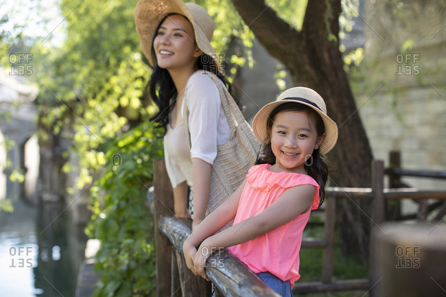Chinese mother and daughter enjoying vacation