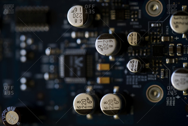 Black circuit board close up view