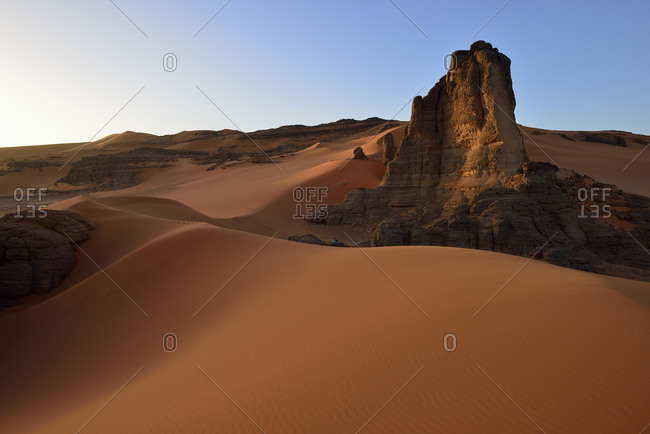 Algeria- Tadrart region- Sahara desert-  sand dunes of Tin Merzouga at evening twilight