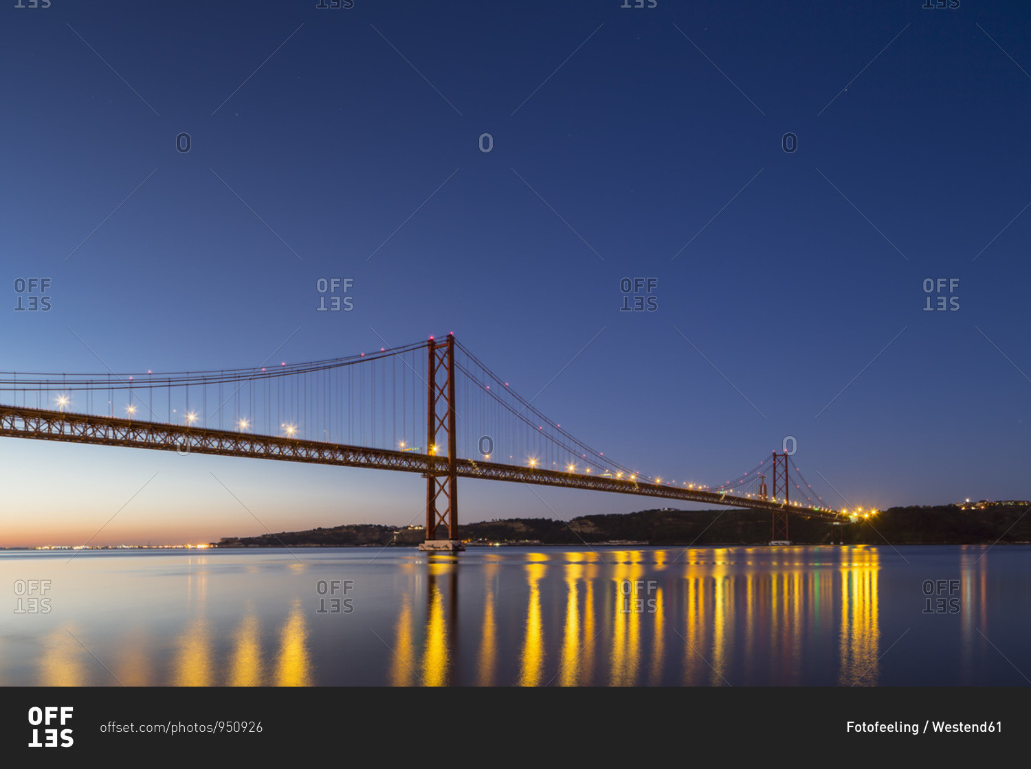 Portugal- Lisbon- View of 25 de Abril Bridge at River Tagus