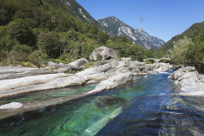 Switzerland- Ticino- Val Verzasca- Verzasca river- Lavertezzo- Ponte dei Salti bridge