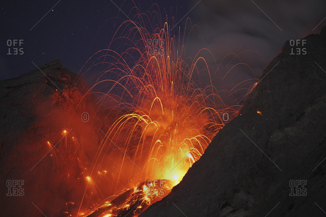 Indonesia- View of lava erupting from Batu Tara volcano island