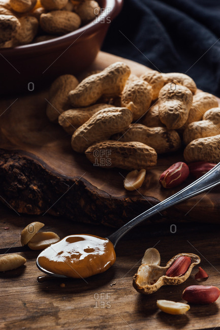 spoon of peanut butter Stock Photo