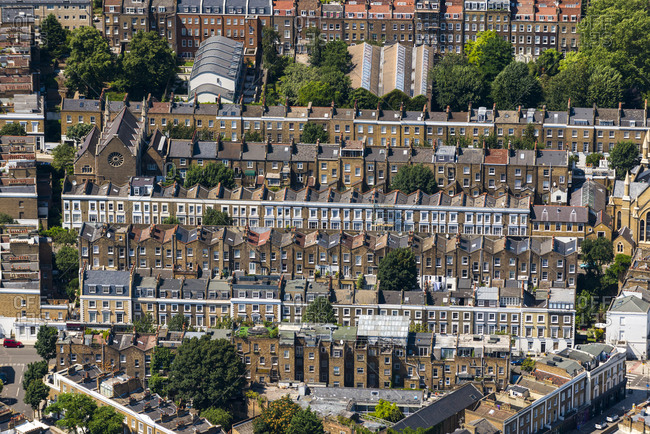 London, United Kingdom - August 1, 2013: Terraced houses and streets in London