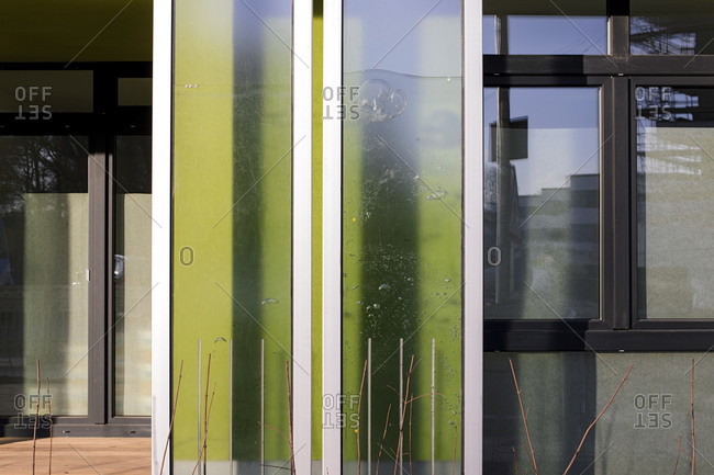 March 25, 2013: Details, bioreactor facade, BIQ, algae building, IBA, International Building Exhibition, Wilhelmsburg, Hamburg, Germany