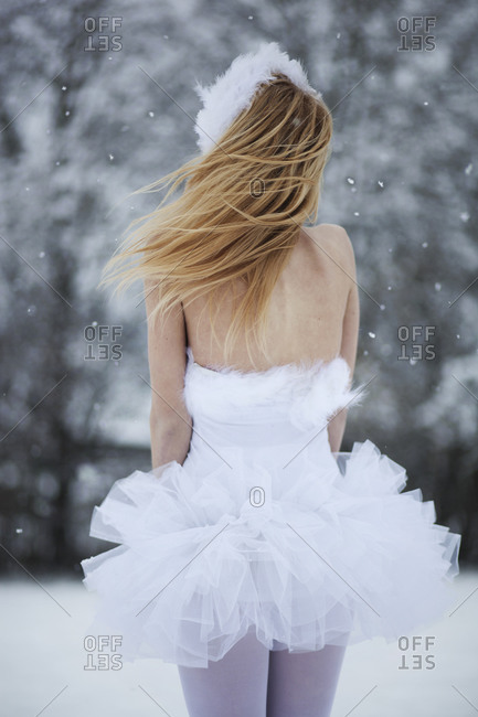 Ballerina freezing in the snow