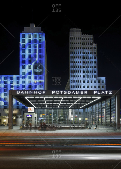 October 17, 2010: Illuminated skyscrapers at the Potsdamer square, Berlin, Germany