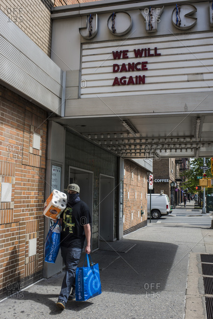 New York City, New York, USA - May 21, 2020: Positive message during the COVID19 pandemic, displayed above The Joyce Theater , New York City, USA.