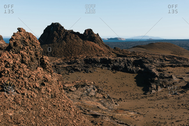 Looking across the barren volcanic landscape of Bartolome Island