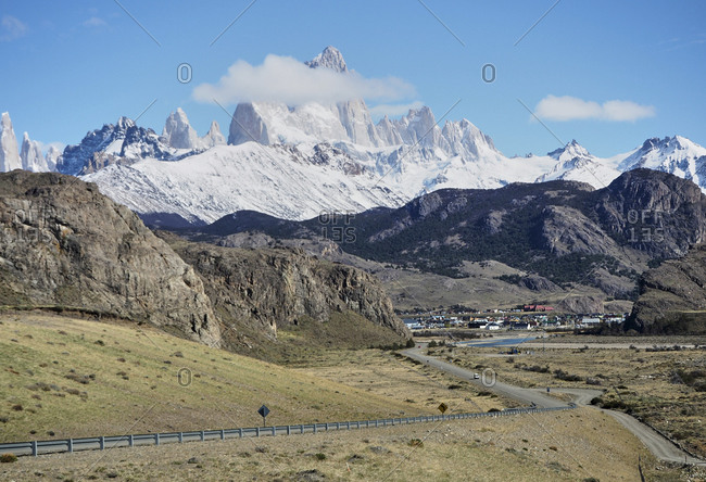 El Chalten near Cerro Torre and Fitz Roy's mountains against sky- El Chalten- Argentina