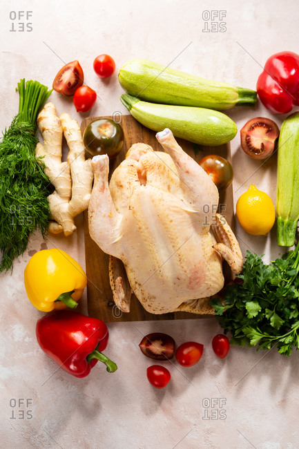 Overhead view of raw chicken