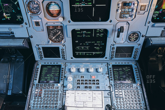 Fire buttons on control panel in cockpit