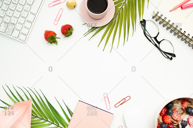 top view of office table stock photos - OFFSET