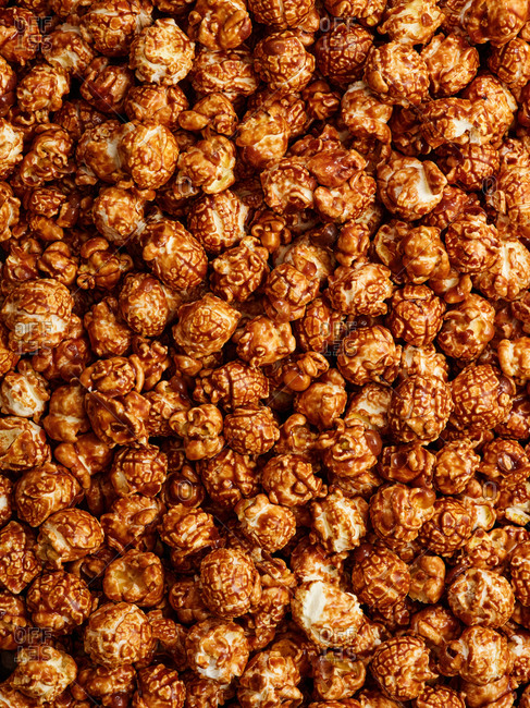 Chocolate flavored caramelized popcorn background