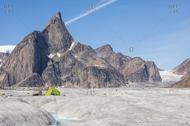 Camping on glacier below Mt. Loki, Baffin Island.