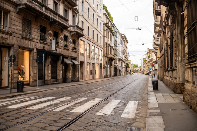 Empty streets in the city of Milan during the Corona Virus lockdown period