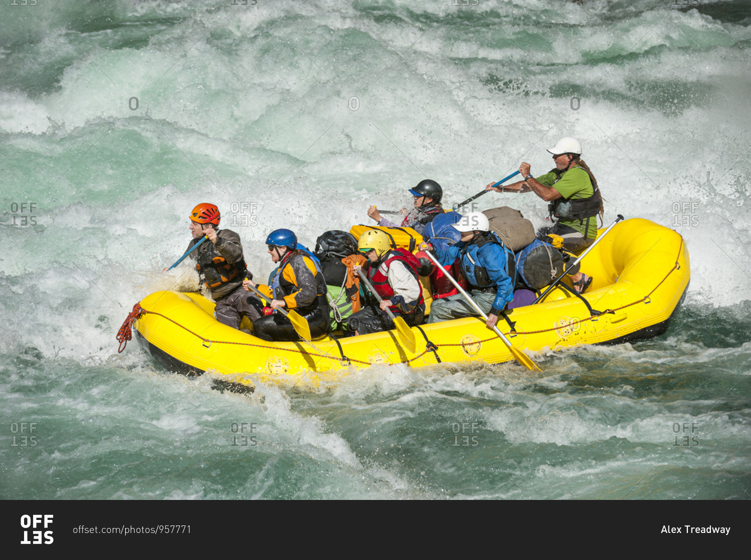 Rafting through white water rapids on the Karnali river in west Nepal