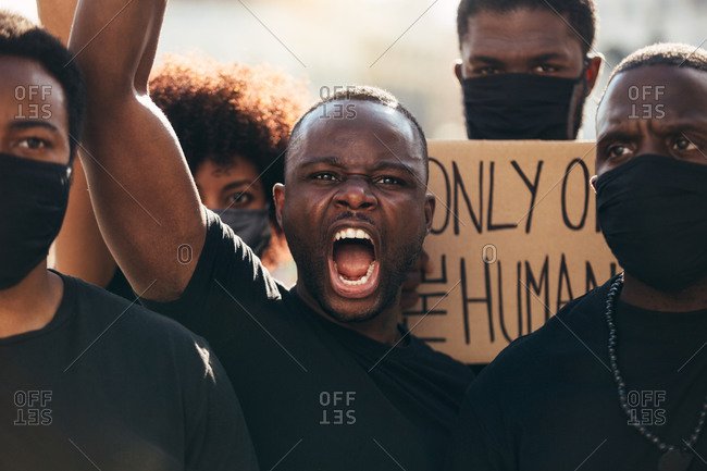 People protesting at a rally for racial equality. Black Lives Matter.
