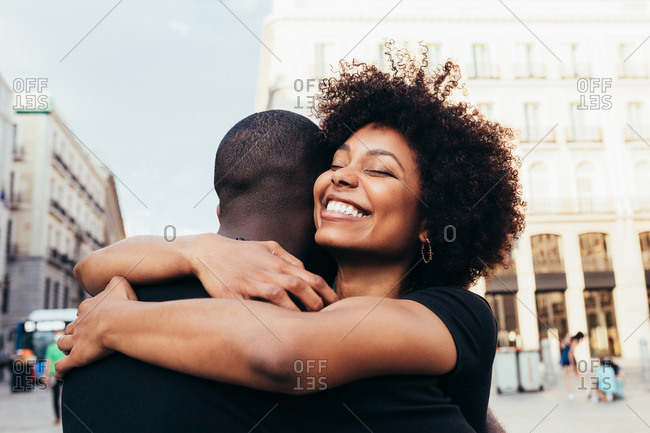Premium Photo  Love portrait black couple and hug in city street