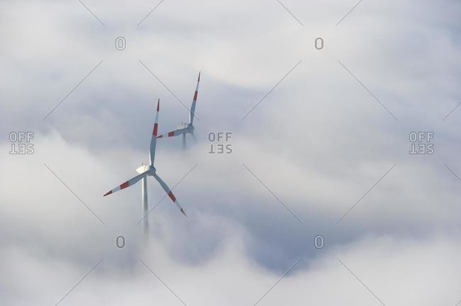 Wind turbines at Schauinsland near Freiburg im Breisgau, Southern Black Forest, Baden-Wuerttemberg, Germany, Europe