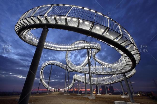 May 21, 2020: Tiger & Turtle – Magic Mountain, a walkable landmark sculpture in the shape of a roller coaster, by Heike Mutter and Ulrich Genth, on Heinrich-Hildebrand-Hoehe, mining waste tip, Angerpark, Duisburg, North Rhine-Westphalia, Germany, Europe