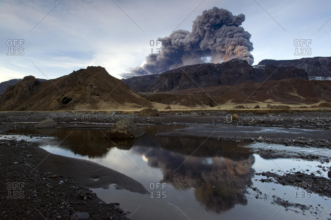 Eruption of Eyjafjallajoekull volcano, Porsmoerk, Iceland, Europe
